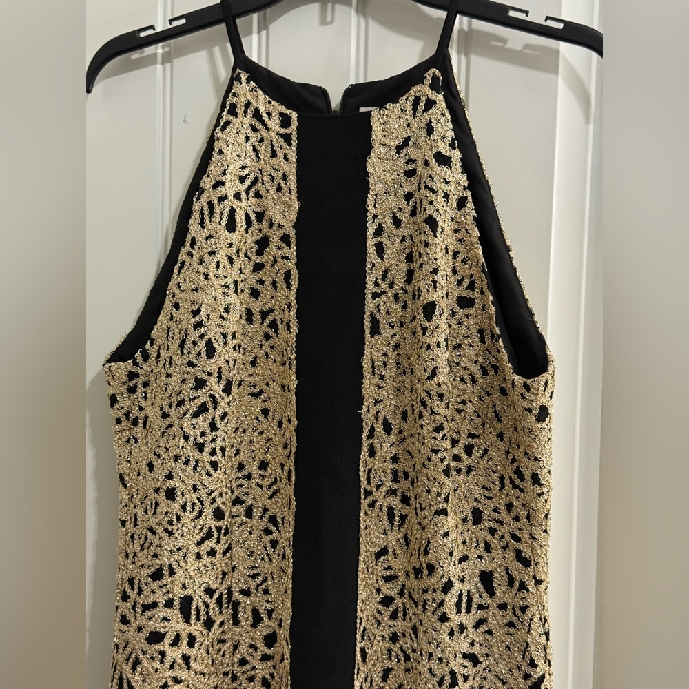 BELLE BADGLEY MISCHKA Elegant Black and Gold Embroidered Dress Size US 10 - Picture 10 of 15